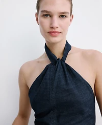 Mango Women's Halter-Neck Denim Top