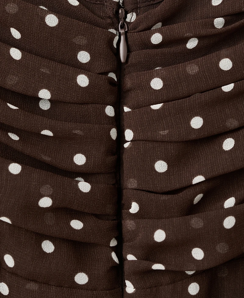 Mango Women's Gathered Neckline Polka Dot Dress