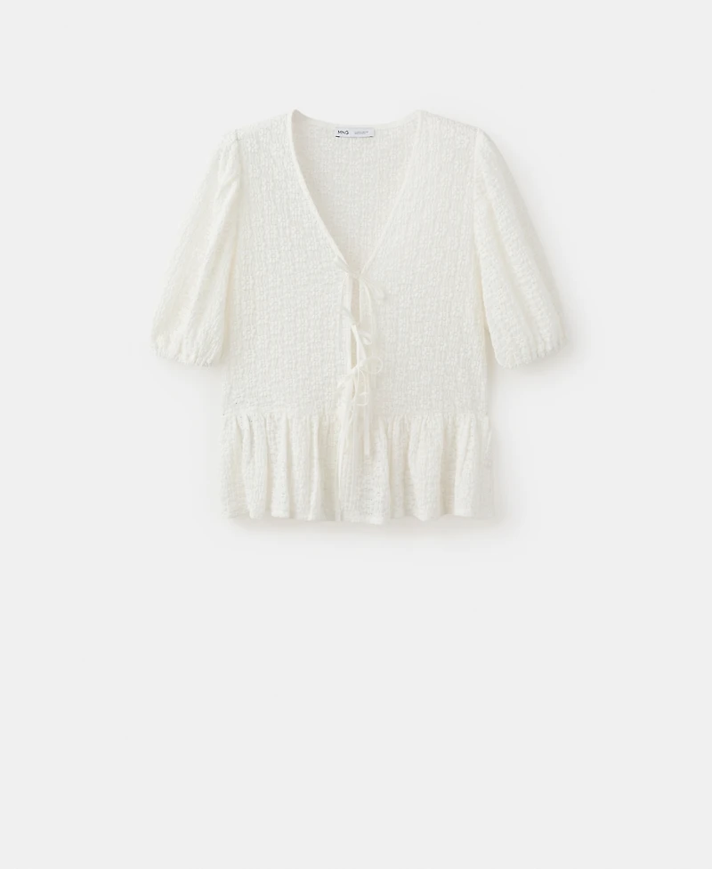 Mango Women's Bows Floral Embroidery Blouse