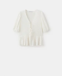Mango Women's Bows Floral Embroidery Blouse
