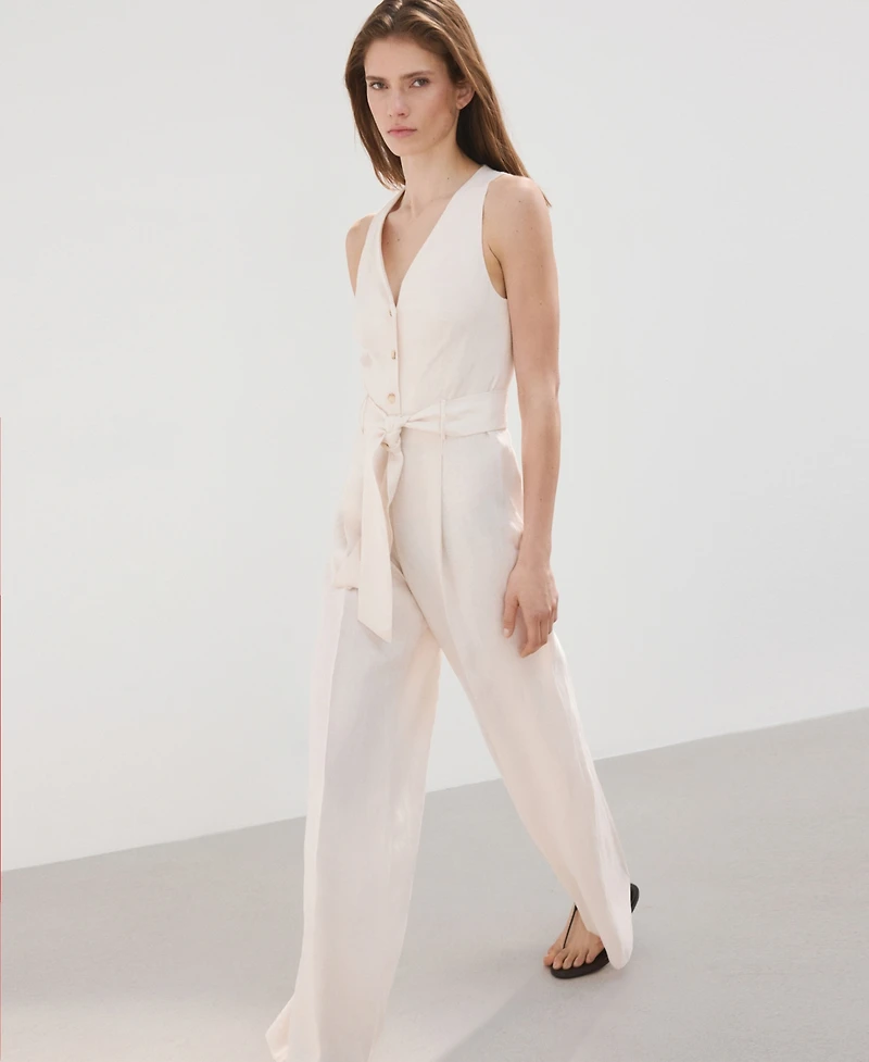 Mango Women's Belt Linen Jumpsuit