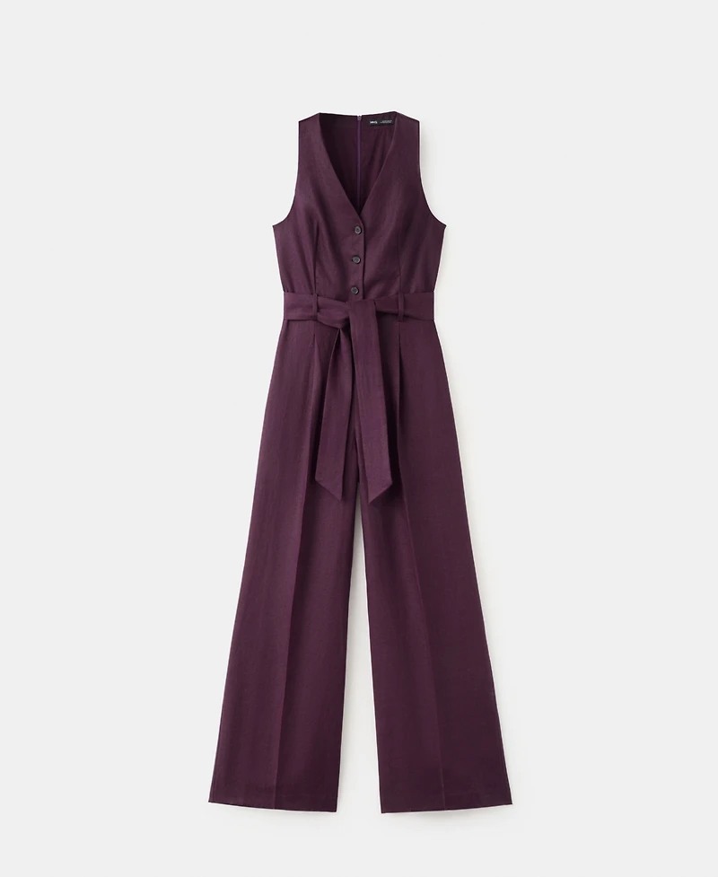 Mango Women's Belt Linen Jumpsuit