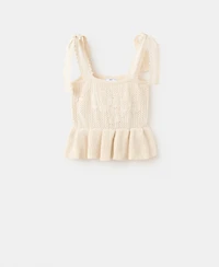 Mango Women's Openwork Knitted Bow Detail Top