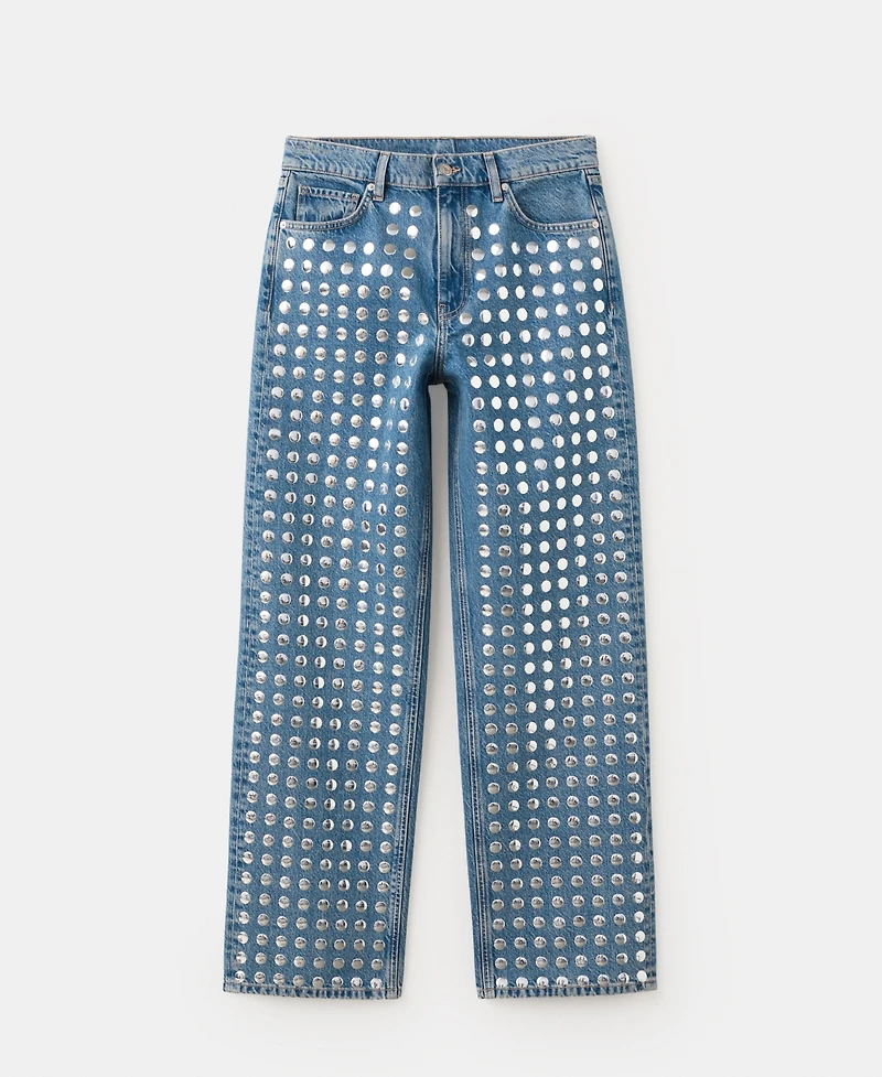 Mango Women's Studs Straight-Fit Jeans