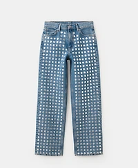 Mango Women's Studs Straight-Fit Jeans