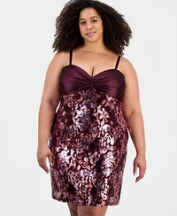Seni & Cade Trendy Plus Twist-Front Satin Bandeau Sequin Skirt Dress