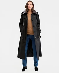 London Fog Women's Faux-Leather-Collar Maxi Trench Coat