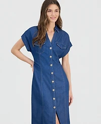 I.n.c. International Concepts Women's Cinched-Waist Denim Shirtdress, Macy's Exclusive