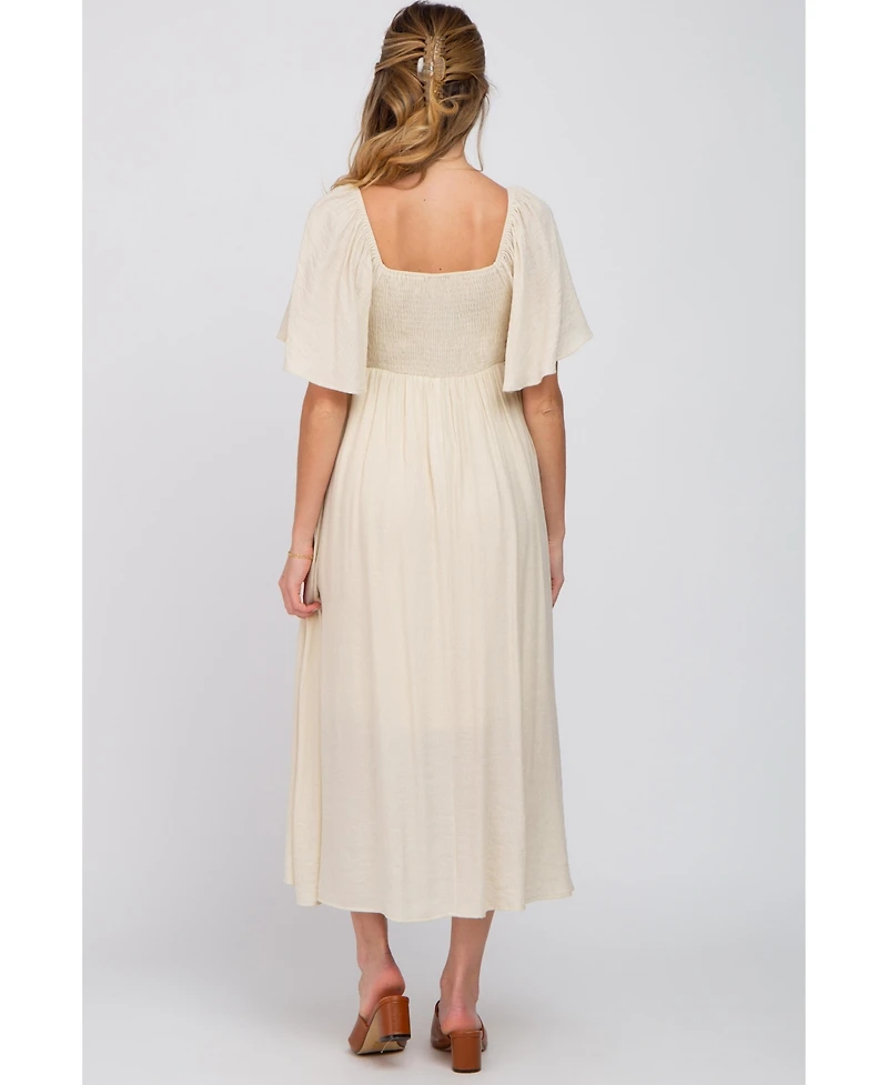 Pinkblush Maternity Plum Front Tie Ruffle Sleeve Midi Dress