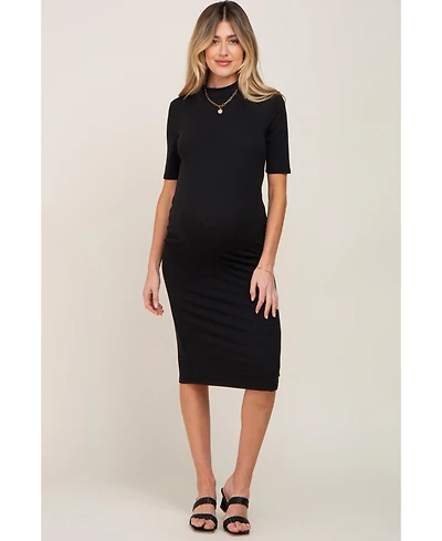 Pinkblush Maternity Ribbed Mock Neck Midi Dress