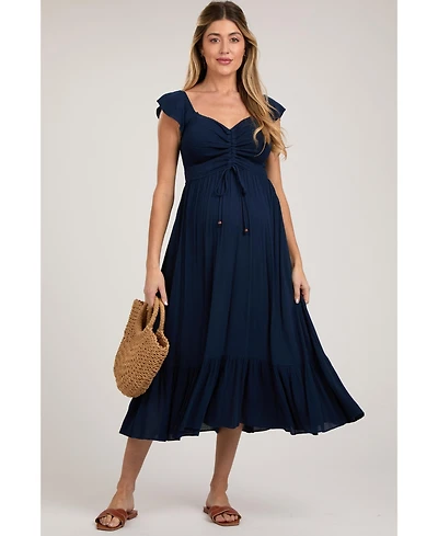 Pinkblush Maternity Smocked Ruched Ruffle Hem Maxi Dress