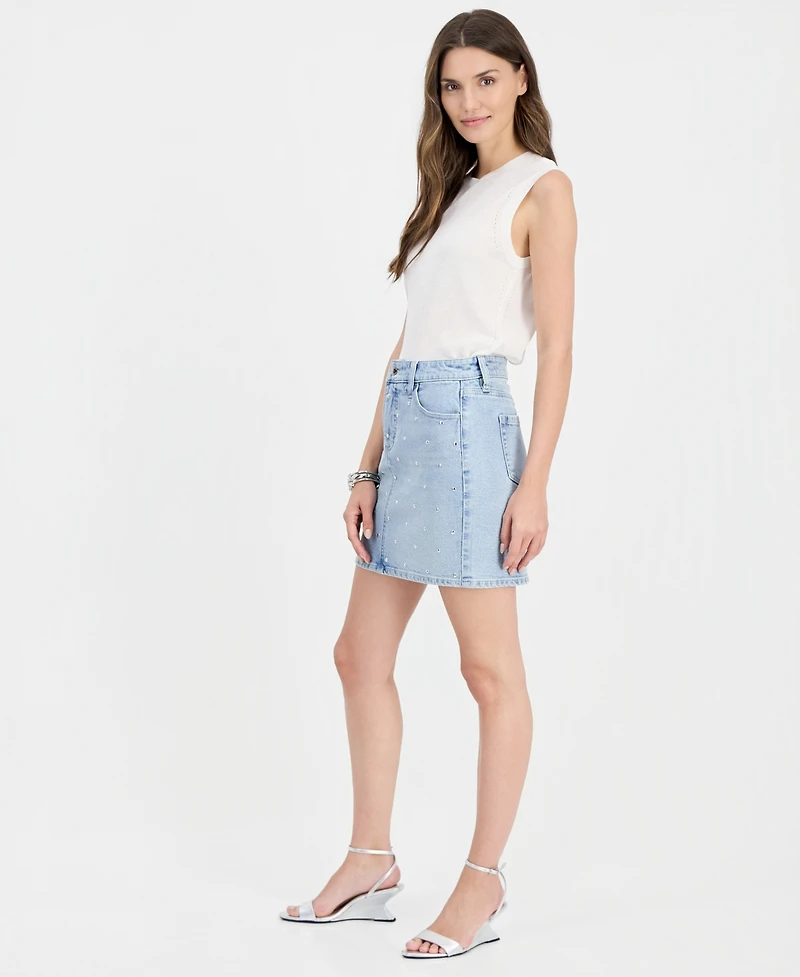 I.n.c. International Concepts Women's Studded Denim Mini Skirt, Macy's Exclusive
