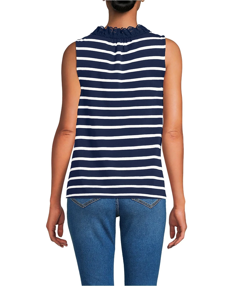 Lands' End Women's Lightweight Jersey Button Front Lace Trim Tank