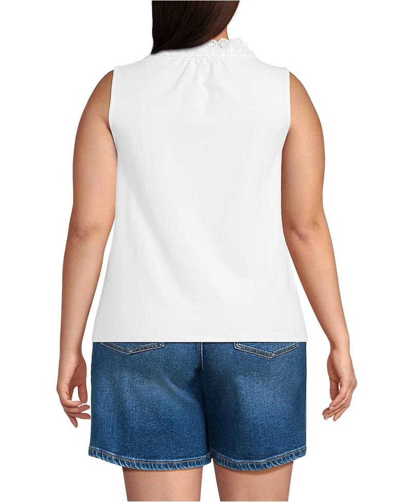 Lands' End Plus Lightweight Jersey Button Front Lace Trim Tank