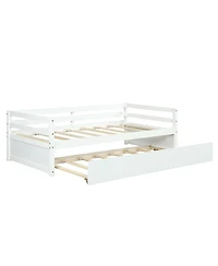Sugift Twin Size Wooden Slat Trundle Platform