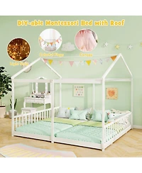 Sugift Double Floor Bed for Twins House Beds with Safety Guardrails for 2 Kids