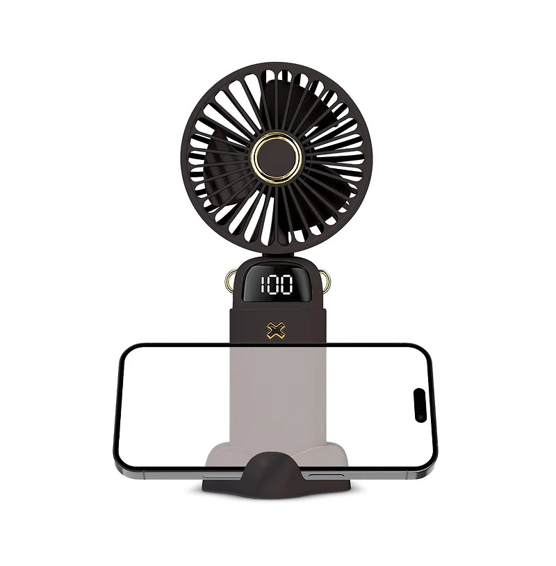 GabbaGoods Handheld Fan with Lcd Battery Display, Desktop Stand, Phone Holder, and 3 Speeds