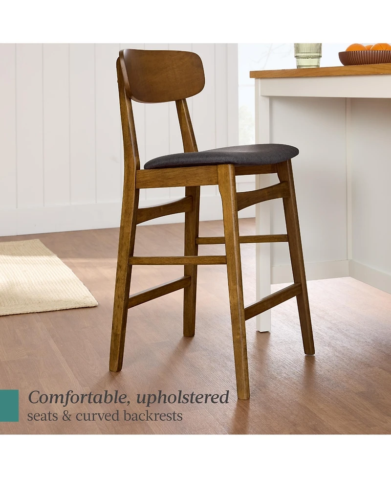 Best Choice Products 2-Piece Farmhouse Counter Height Bar Stool Set with Cushioned Seat, Wooden Backrest