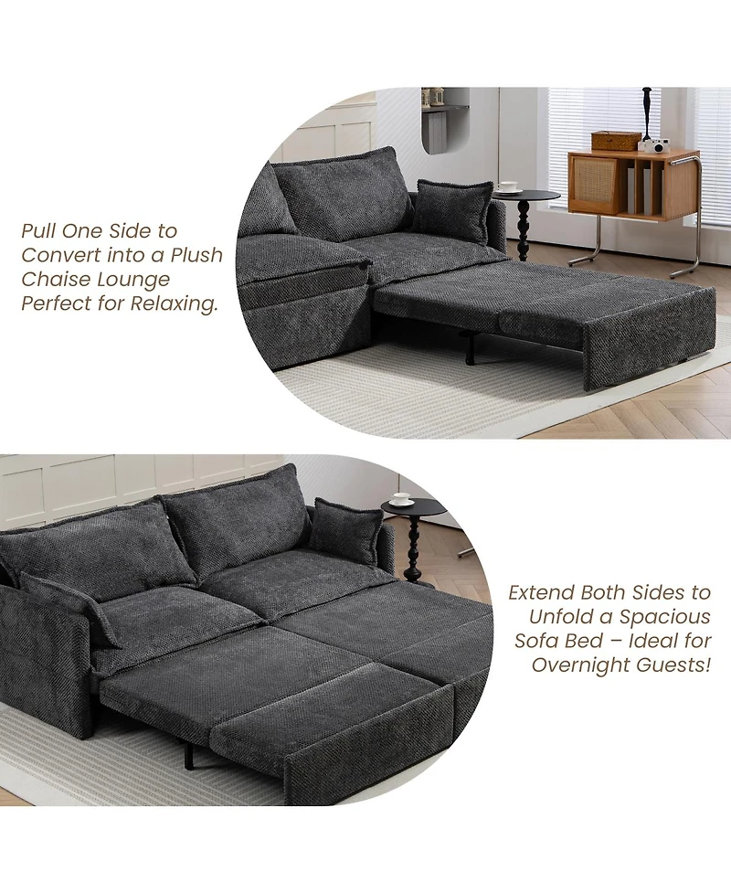 Streamdale Furniture 3-in-1 Corduroy Sofa Bed with Storage and Charging