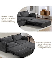 Streamdale Furniture 3-in-1 Corduroy Sofa Bed with Storage and Charging