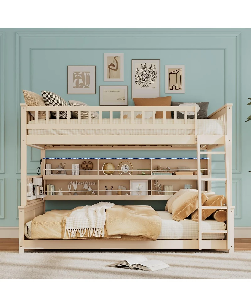Streamdale Furniture Full Xl over Queen Bunk Bed with Shelving, Lights & Pegboard
