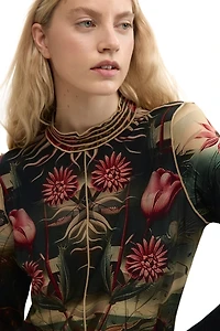 Desigual Women's T-shirt with Rose Trim