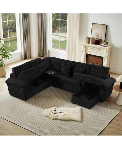 Streamdale Furniture 110" U-shaped corduroy sofa with storage