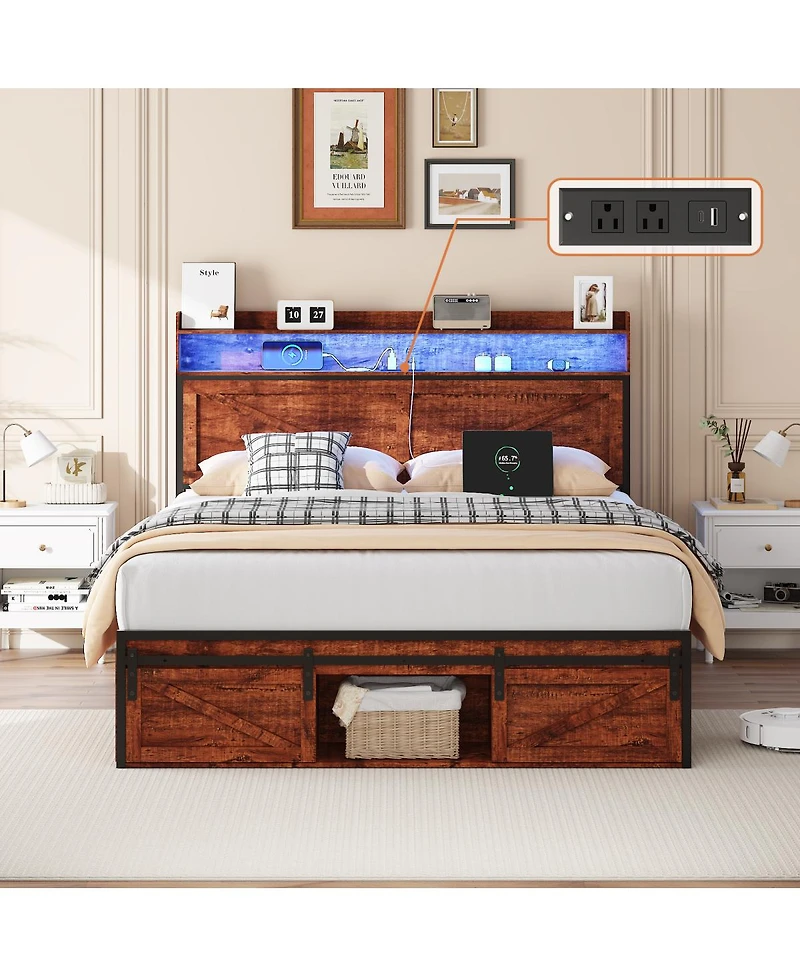 Streamdale Furniture Storage Headboard Led Bed Frame With Drawers