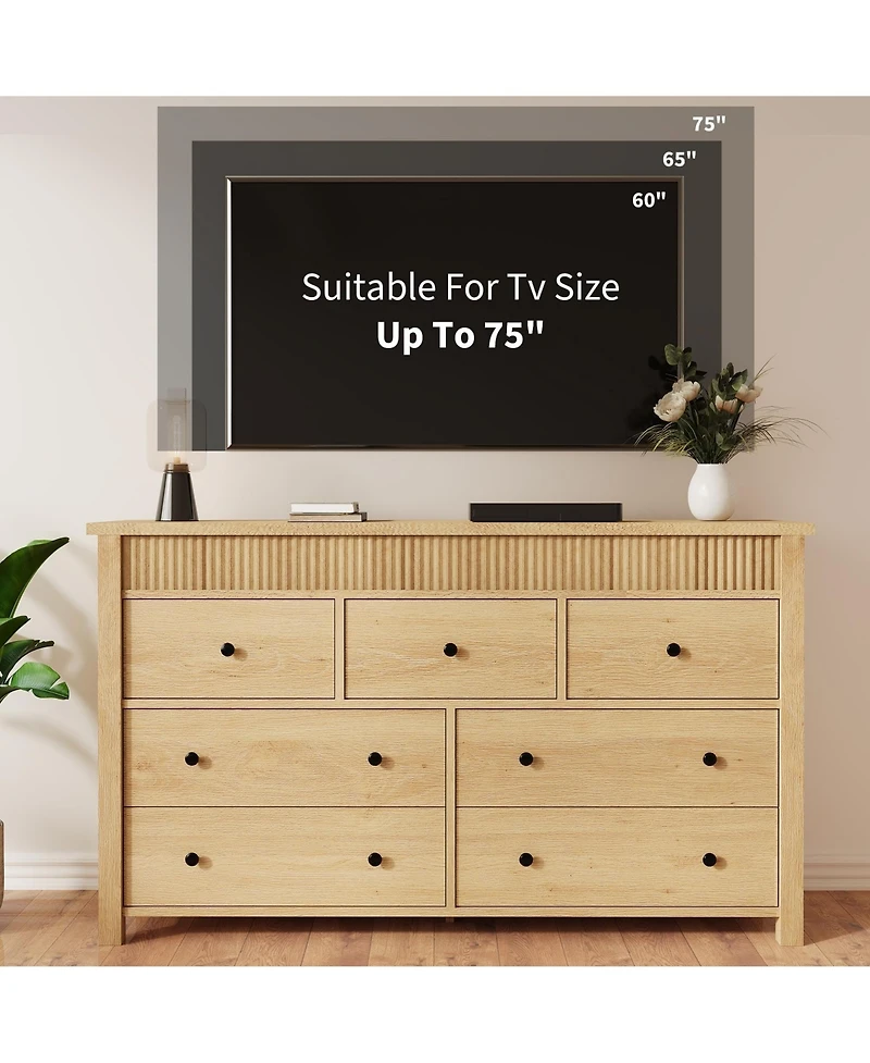 gaomon 7 Drawer Fluted Dresser for Bedroom, Wooden Storage Chest with Deep Drawers, Modern Tv Stand Organizer