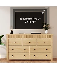 gaomon 7 Drawer Fluted Dresser for Bedroom, Wooden Storage Chest with Deep Drawers, Modern Tv Stand Organizer