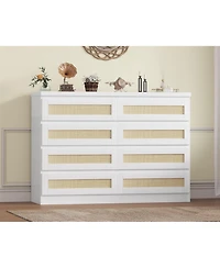 gaomon 8 Drawer Rattan Dresser for Bedroom, Double Wood Chest of Drawers Tv Stand