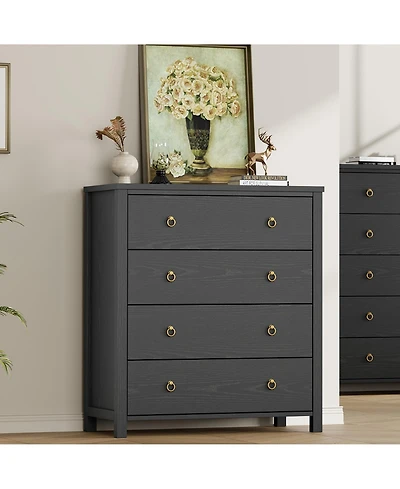 gaomon 4 Drawer Modern Dresser Tall Wooden Storage Chest Nightstand for Bedroom Nursery Hallway