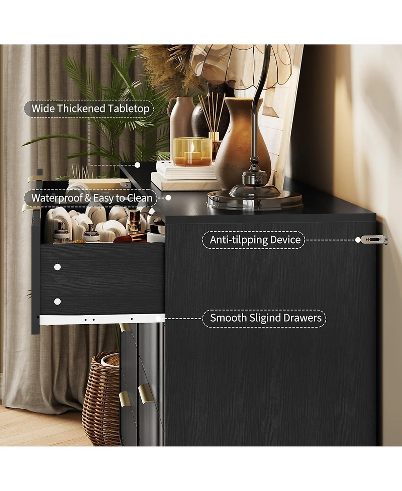 gaomon Fluted 8 Drawer Dresser for Bedroom, 55" Wide Wood Chest with Metal Handles Storage Cabinet