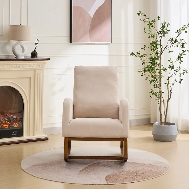 Streamdale Furniture Beige 27.2"W Rocking Chair for Nursery with High Back and Side Pocket