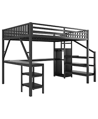 Streamdale Furniture Loft Bed with Wardrobe, Desk and Led Light