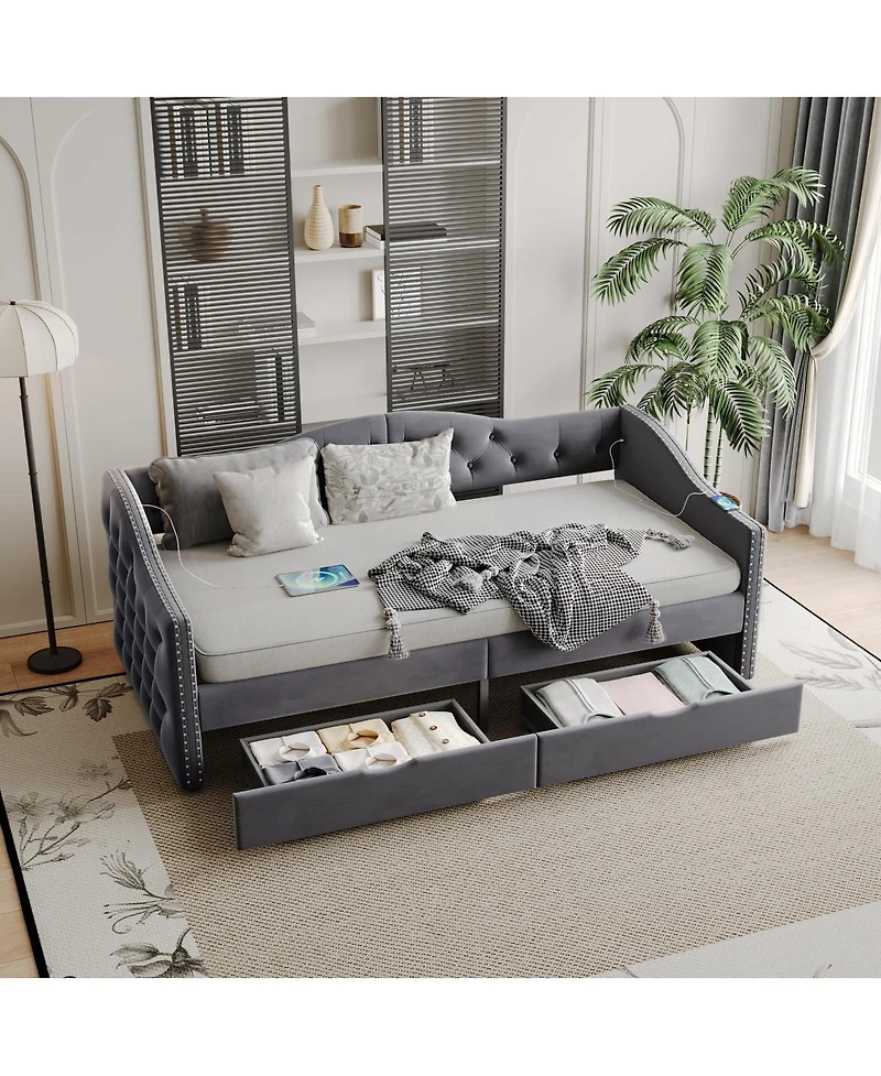 Streamdale Furniture Full Boucle Cloud Bed With Storage Drawers and Usb Charging