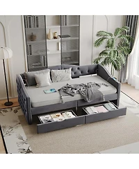 Streamdale Furniture Full Boucle Cloud Bed With Storage Drawers and Usb Charging