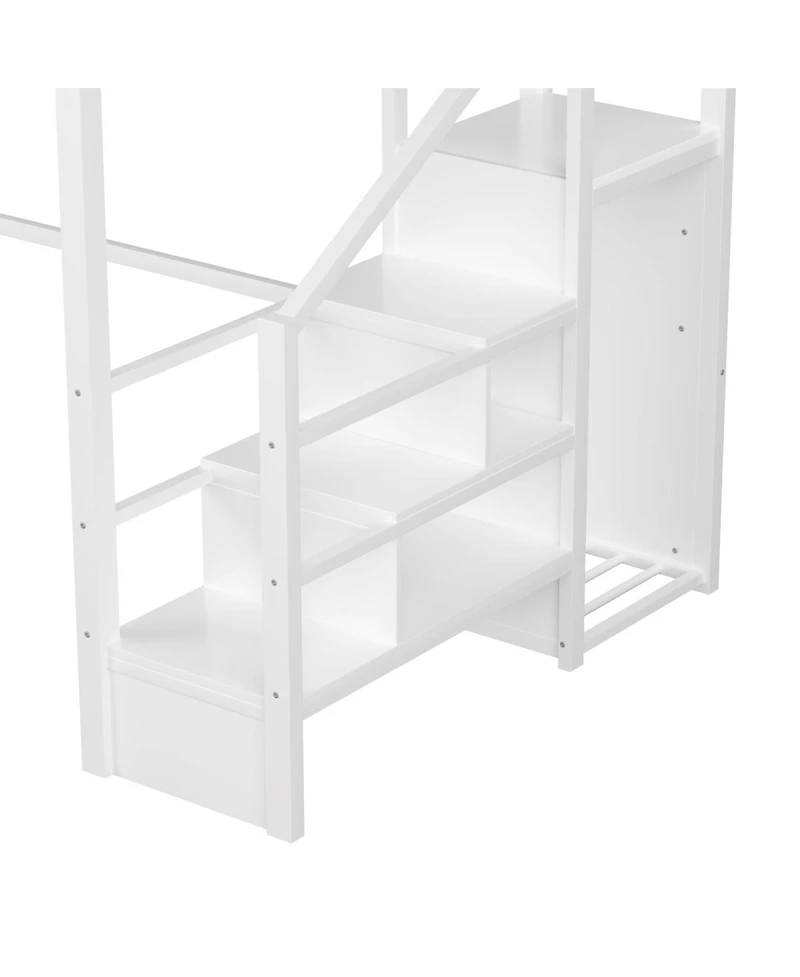 Streamdale Furniture Metal Full Loft Bed with Stairs and Wardrobe