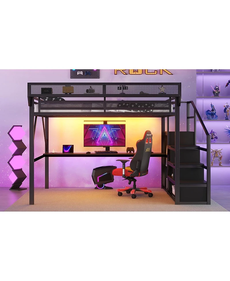 Streamdale Furniture Loft Bed with Desk, Stairs, Charging Station