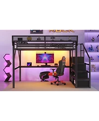 Streamdale Furniture Loft Bed with Desk, Stairs, Charging Station