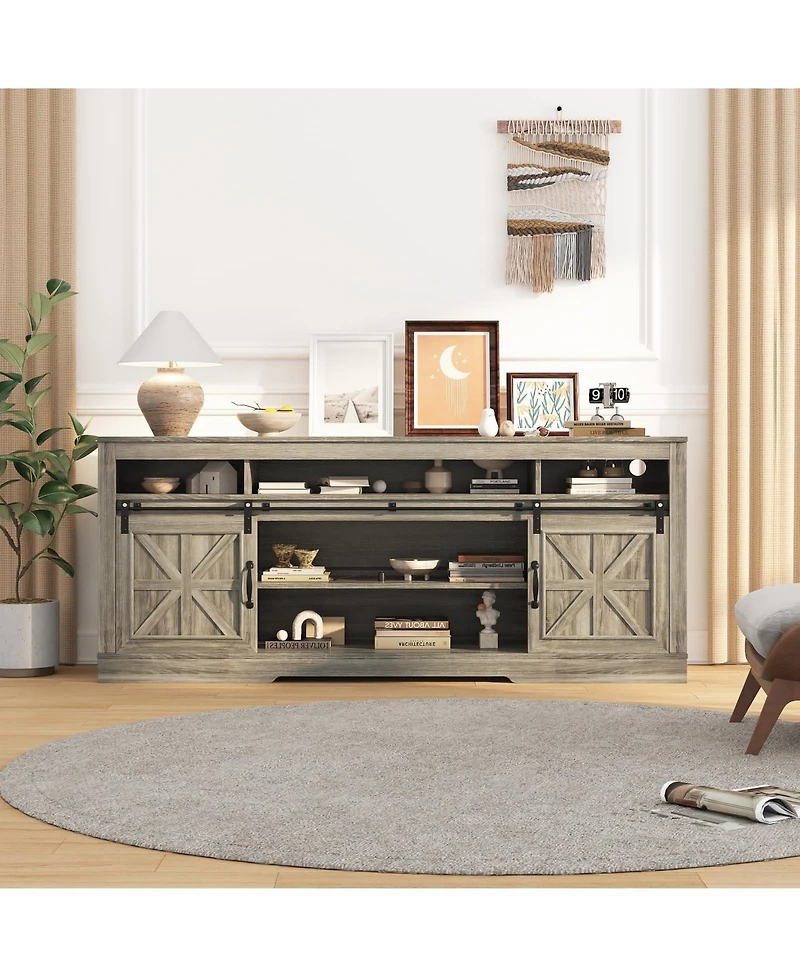gaomon Tv Stand for TVs up Media Console with Sliding Barn Doors, Power Outlets and Adjustable Shelves