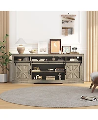 gaomon Tv Stand for TVs up Media Console with Sliding Barn Doors, Power Outlets and Adjustable Shelves
