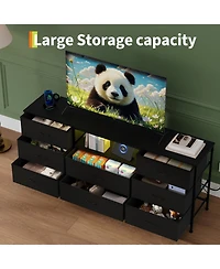 gaomon Led Tv Stand Dresser with 8 Fabric Drawers for TVs , Media Console Steel Frame Storage