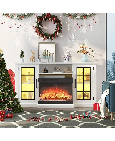 gaomon 75" Fireplace Tv Stand for TVs up to 85", Entertainment Center with 40" 3-Sided Electric Fireplace and Led Lights