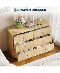 gaomon 6 Drawer Fluted Dresser Wide Modern Wood Storage Chest with Metal Handles for Bedroom Apartment