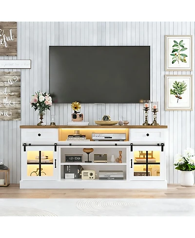 gaomon Farmhouse Tv Stand for TVs, Entertainment Center with Barn Doors, Drawers, Shelves and Power Outlets