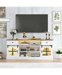 gaomon Farmhouse Tv Stand for TVs, Entertainment Center with Barn Doors, Drawers, Shelves and Power Outlets