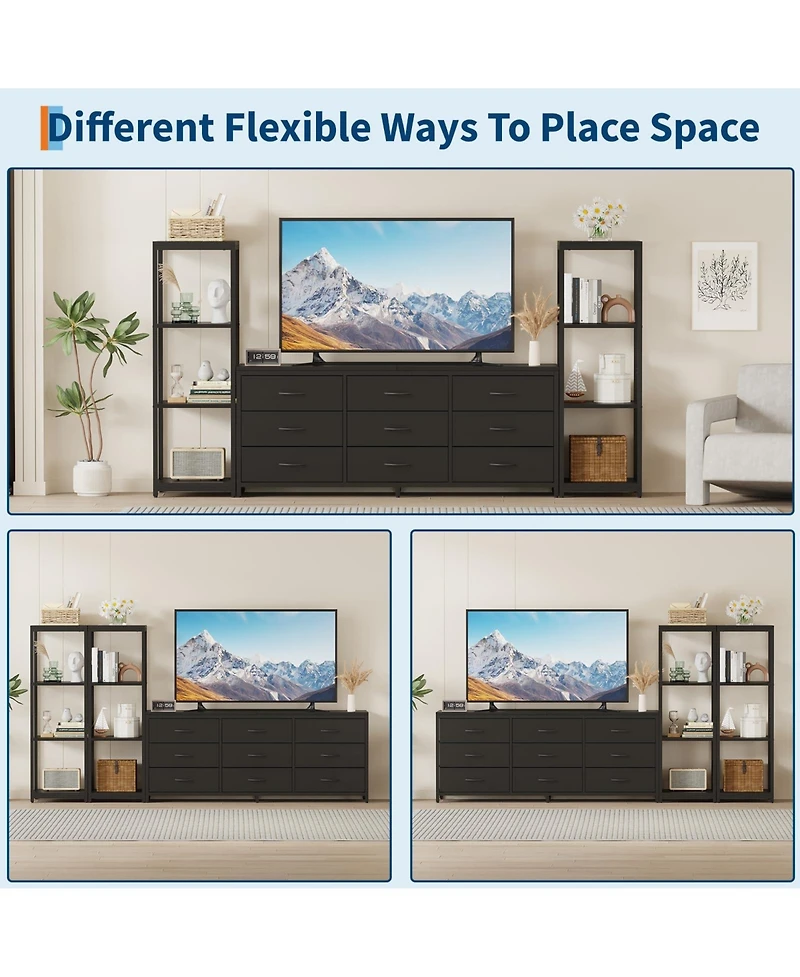 gaomon 89" Tv Stand with 9 Fabric Drawers and 4-Tier Shelves, Modern Entertainment Center for TVs up to 75"