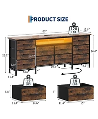 gaomon Tv Stand Dresser with 10 Fabric Drawers for TVs, Entertainment Center with Led Lights and Power Outlets