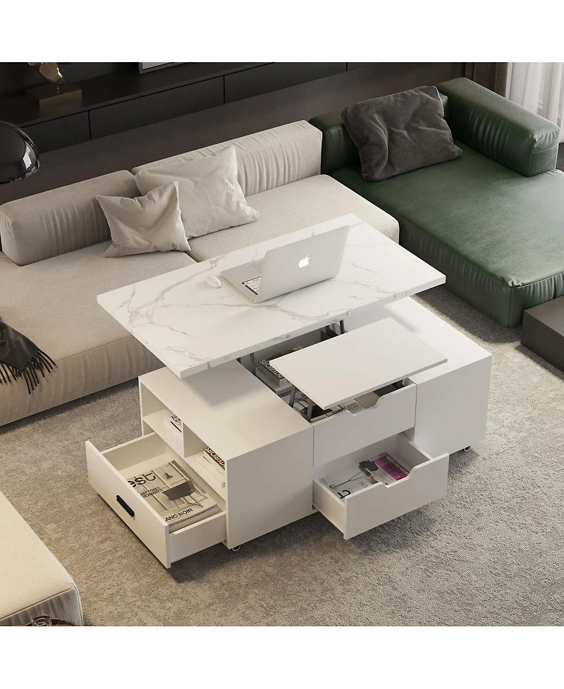 Streamdale Furniture Lift-Up Coffee Table with 2 Stools, Storage, Folding Dining